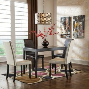 Kimonte - Dark Brown - 5 Pc. - Dining Room Table, 2 Beige Side Chairs, 2 Brown Side Chairs
