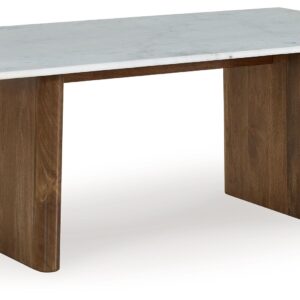 Isanti - Light Brown / White - Rectangular Cocktail Table