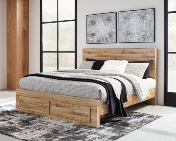 Hyanna - Tan - Queen Panel Bed with Footboard Storage