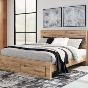 Hyanna - Tan - King Panel Bed with Footboard Storage