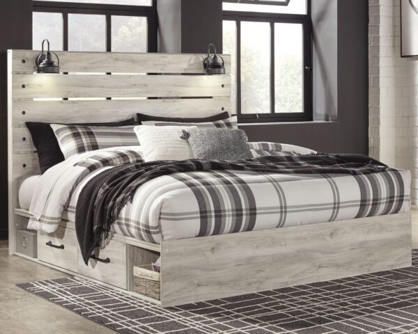 Cambeck - Whitewash - King Panel Bed with Side Storage Drawers