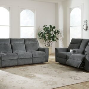 Barnsana - Gravel - 2 Pc. - Power Reclining Sofa, Power Reclining Loveseat