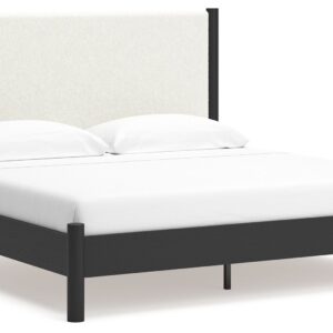 Cadmori - Black / White - King Upholstered Panel Bed