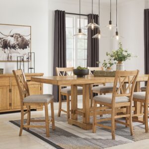 Havonplane - Brown - 7 Pc. - Counter Extension Table, 6 Upholstered Barstools