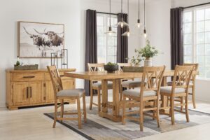 Havonplane - Brown - 7 Pc. - Counter Extension Table, 6 Upholstered Barstools