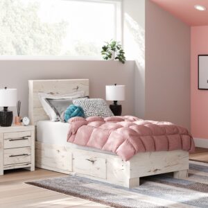 Lawroy - Light Natural - Twin Panel Bed With 2 Under Bed Storage Units
