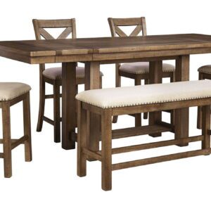 Moriville - Dark Gray - 6 Pc. - Counter Extension Table, 4 Barstools, Bench