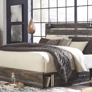 Drystan - Brown / Beige - King Panel Bed with 4 Side Drawers