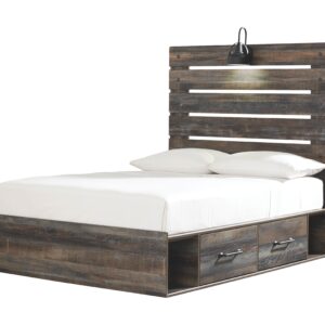 Drystan - Brown / Beige - Full Panel Bed with 4 Side Drawers