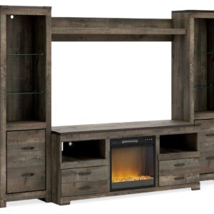Trinell - Brown - 4-Piece Entertainment Center With 63" TV Stand And Glass/Stone Fireplace Insert