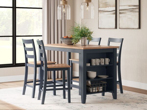 Gesthaven - Natural / Blue - 5 Pc. - Rectangular Dining Room Counter Table, 4  Barstools