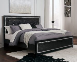 Kaydell - Black - King Upholstered Panel Bed, Roll Slats