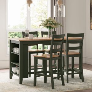 Gesthaven - Natural / Green - 5 Pc. - Rectangular Dining Room Counter Table, 4  Barstools