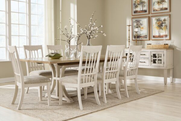 Shaybrock - Antique White / Brown - 10 Pc. - Rectangular Dining Room Extension Table, 8 Side Chairs, Server