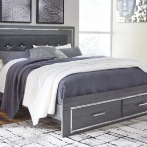 Lodanna - Gray - King Panel Bed with 2 Storage Drawers