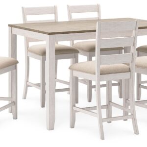 Skempton - White / Light Brown - Counter Height Dining Table and Bar Stools (Set of 7)