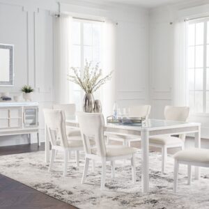 Chalanna - White - 8 Pc. - Rectangular Dining Room Extension Table, 6 Side Chairs, Server