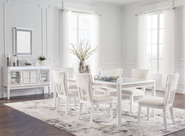 Chalanna - White - 8 Pc. - Rectangular Dining Room Extension Table, 6 Side Chairs, Server