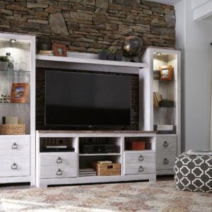 Willowton - Whitewash - 4 Pc. - Entertainment Center - 64" TV Stand with Fireplace Option