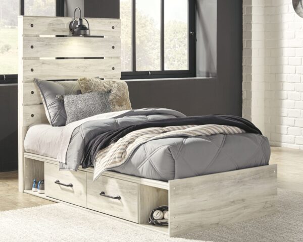 Cambeck - Whitewash - Twin Panel Bed with 4 Storage Drawers