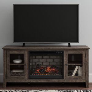 Arlenbry - Gray - LG TV Stand with Faux Firebrick Fireplace Insert