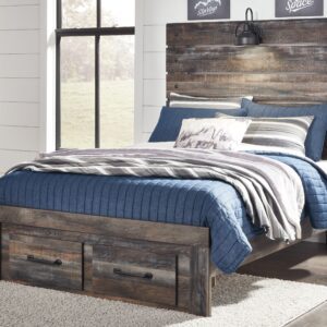 Drystan - Brown / Beige - Full Panel Bed with 2 Storage Drawers