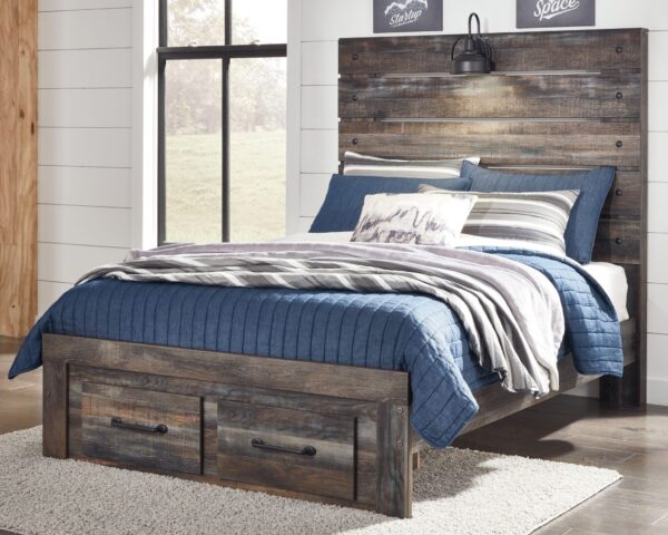 Drystan - Brown / Beige - Full Panel Bed with 2 Storage Drawers