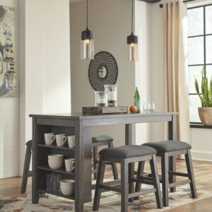 Caitbrook - Gray - 5 Pc. - Counter Table, 4 Upholstered Stools