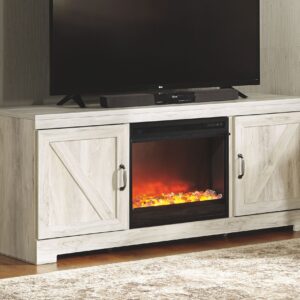 Bellaby - Whitewash - 2 Pc. - 63" TV Stand with Fireplace Insert Glass/Stone