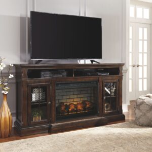 Roddinton - Dark Brown - 2 Pc. - 74" TV Stand with Electric Infrared Fireplace Insert