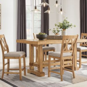 Havonplane - Brown - 5 Pc. - Counter Extension Table, 4 Upholstered Barstools