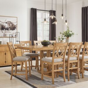Havonplane - Brown - 12 Pc. - Counter Extension Table, 10 Upholstered Barstools, Server