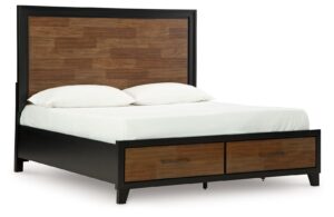 Kraeburn - Brown / Black - Queen Panel Storage Bed