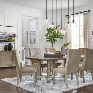Chrestner - Brown / Beige - 8 Pc. - Rectangular Dining Room Table, 6 Side Chairs, Server