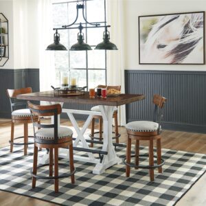 Valebeck - White - 5 Pc. - Counter Table, 4 Upholstered Barstools