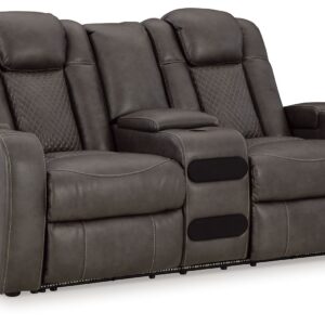 Fyne-Dyme - Shadow - Power Reclining Loveseat with Console/Adj Hdrst