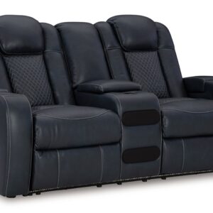 Fyne-Dyme - Sapphire - Power Reclining Loveseat with Console/Adj Hdrst