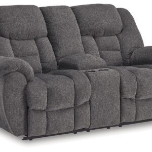 Foreside - Charcoal - Dbl Reclining Loveseat with Console