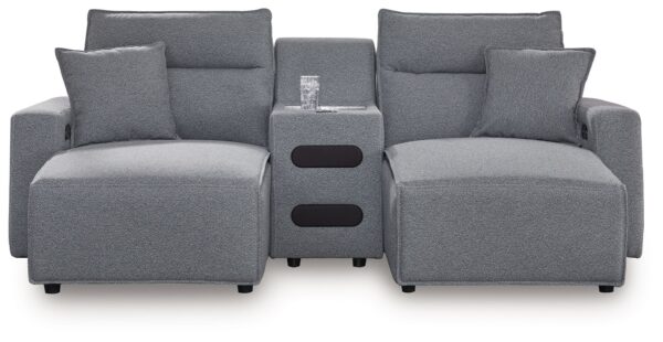Modmax - Salt And Pepper - 3-Piece Power Reclining Sectional With Double Chaise And Audio Console