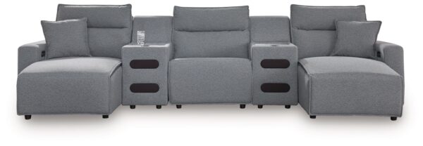 Modmax - Salt And Pepper - 5-Piece Power Reclining Sectional With Double Chaise And 2 Audio Consoles