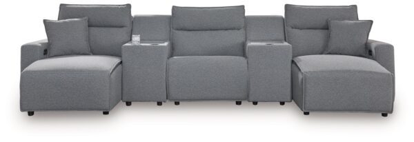 Modmax - Salt And Pepper - 5-Piece Power Reclining Sectional With Double Chaise And 2 Storage Consoles