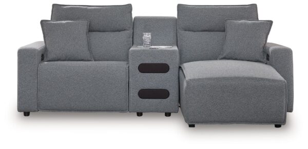 Modmax - Salt And Pepper - 3-Piece Power Reclining Sectional With RAF Chaise And Audio Console