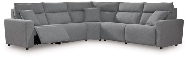 Modmax - Salt And Pepper - 5-Piece Power Reclining Sectional With RAF Zero Wall Power Recliner