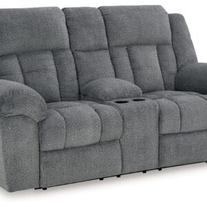 Tip-off - Slate - Power Reclining Loveseat With Console / Adj Headrest