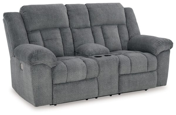 Tip-off - Slate - Power Reclining Loveseat With Console / Adj Headrest