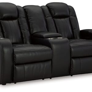Caveman Den - Midnight - Power Reclining Loveseat with Console/ Adj Hdrst
