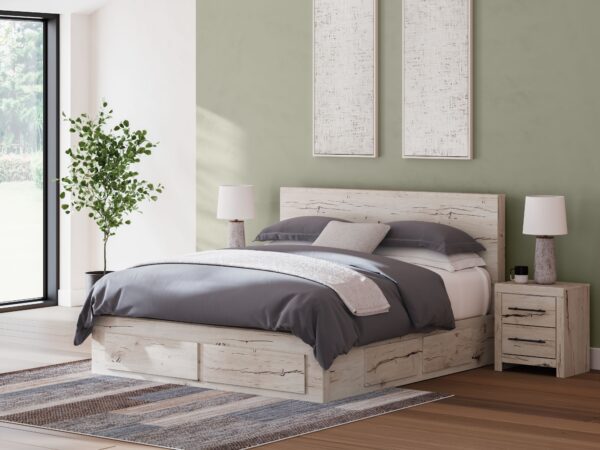 Lawroy - Light Natural - King Panel Bed With Storage Footboard And 2 Under Bed Storage Units