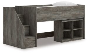 Frandern - Gray - Twin Loft Bed With Bookcase Storage