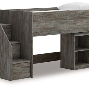 Frandern - Gray - Twin Loft Bed With Bookcase Storage