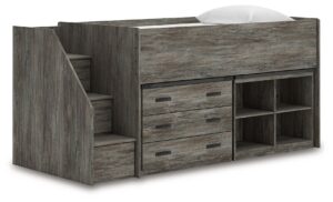 Frandern - Gray - Twin Loft Bed With Bookcase And Drawer Storage